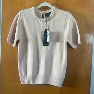 Truth Sweater Women’s Medium Pink Pearls Wool Blend Short Sleeve